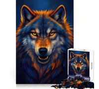 Staring Wolf Portrait with Blue And Orange Fur Jigsaw Puzzles 1000 Pieces for Teenagers Mind Skill Toy Casual Fun Design Assembly Stylish Gift 38x26cm
