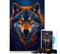 Staring Wolf Portrait with Blue And Orange Fur Jigsaw Puzzles 1000 Pieces for Teenagers Mind Skill Toy Casual Fun Design Assembly Stylish Gift 38x26cm