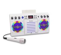 Starion KS303W-B Portable Bluetooth/CD+G Karaoke Machine - White l Built-in Stereo Speakers l Detachable Tablet Holder l Multi-Color Light Effects l Built-in Bluetooth Receiver l Microphone Included