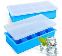 Stark Home Pack of 2 Blue 8 Cubes Silicone Ice Cube Tray, Black Reusable Ice Tray, BPA Safe Large Ice Cube Moulds for Whiskey