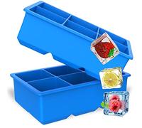 Stark home Pack of 2 Silicone Ice Cube Tray, Blue Reusable Ice Tray, BPA Safe Large Ice Cube Moulds for Whiskey, Cocktails, and Party Drinks (Blue-Square)