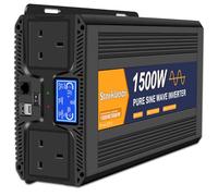 Starkbaer 1500W Pure Sine Wave Inverter 24V to 240V/230V Converter Car Power Inverter, with 2 UK G sockets & 2 USB , 5m Remote Controller, LCD Display, for RV, Camping, Emergency, Truck, Off-Grid