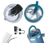 STARLA Stanley Cup Lid Set, 2 Different Leak-Proof Lids for 40 oz/1.2 L Thermal Mug, 4 Straws (2 x Plastic, 2 x Metal), 2 Straw Lids, Heat Resistant - Suitable for Hot Drinks (Navy Blue)