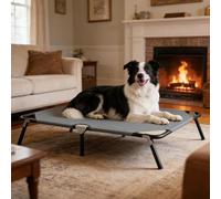 STARLATTA Elevated Outdoor Dog Bed for Large Dogs, Portable Folding Camping Dog Bed, Washable Elevated Pet Beds with No-Slip Feet, Raised Cooling Pet Beds for Indoor & Outdoor Use, Grey, 44 Inches