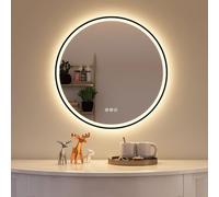 STARLEAD 600 mm Round-Bathroom-Mirror-with-LED-Lights & Bluetooth, LED-Bathroom-Wall-Mirror, Anti-Fog, 3 Colors Dimmable, Memory Function, IP44, Frameless Black Edge