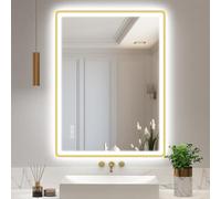 STARLEAD 600x800 mm Gold-Bathroom-Mirror-with-LED-Lights, LED-Bathroom-Mirror-Wall-Mounted with Bluetooth, Anti-fog, 3 Colours Dimmable, Memory Function, IP44, Tempered Glass, Horizontal/Vertical