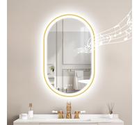 STARLEAD 800x500 mm Oval-Bathroom-Mirror-with-LED-Lights, Bluetooth, LED-Bathroom-Wall-Mirror with 3 Colours Dimmable, Defogging, IP44, HD Tempered Glass, Horizontal/Vertical, Gold Paint