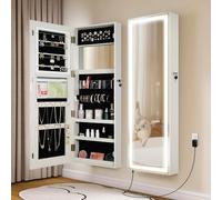 STARLEAD LED-Mirror-Jewelry-Cabinet-Armoire-Organizer, Full Length Door/Wall-Mounted with Lockable, Dimmable Brightness, Memory Function, Velvet Lining, Large Storage, 120x40x12.5 cm