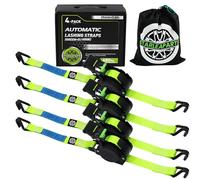 StarLeaparts Pack of 4 Automatic Lashing Straps with J Hook, Automatic Lashing Strap Reel 3.6 m x 25 mm, 680 kg Break Resistance, Retractable Tie Down Straps with Ratchet for Motorcycle, Kayak and