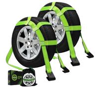 STARLEAPARTS Tow Dolly Straps, 2 Pack Tow Dolly Basket Straps with Flat Hook, Car Dolly Straps, 10,000 lbs Breaking Strength, Tire Bonnet with Carrying Bag Fits Most 14"-17" Tires (Green)