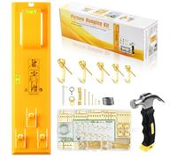 Starlife Picture Hanging Kit, Goodsnova Picture Hanging Tool with Level and Marking Device, Including 218PCS Wall Frame Hanging Kit with Hooks, Nails, Wires, Sawtooth and Hammer (Yellow)