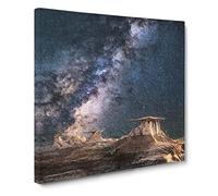 Starlight Over Desert Rocks Canvas Print | Gallery Wrapped 30mm Frame Wall Art | 20x20 inches | Ready to Hang | Modern Landscape Picture | Living Room Bedroom Lounge Office