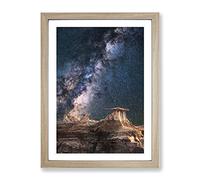 Starlight Over Desert Rocks Modern Framed Print | A3 Oak Framed Wall Art | Ready to Hang | Modern Landscape Picture | Living Room Bedroom Lounge Office