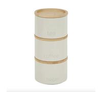 Starlight Traders Contemporary Set of 3 Metal Cream Stacking Canisters - Tea, Sugar, Coffee