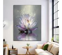 Starlight Water Lily Pictures For Living Room | 40X50Cm Prints For Walls | Canvas Wall Art For Hallway Stairs | Room Decor | Unframed Posters | Silver Gray Artwork (Fantasy Plant)