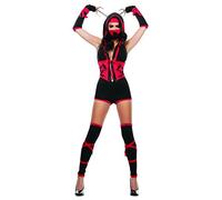 Starline S4397 Women's Dragon Sexy Ninja 4 Piece Costume Set with Mask Adult-Sized, Red/Black, Medium