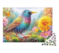 Starling On Mossy Log With Blooms 1000 Piece Jigsaw Puzzle Colorful Birds Classic Game for Kids & Adults, Recycled 52x38cm/1000pcs