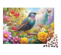 Starling Rests Among Blooms 1000-Piece Jigsaw Puzzle Colorful Birds Classic Jigsaw Puzzles for All Ages 52x38cm/1000pcs