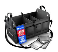 Starling's Car Boot Organiser Bag - Car Trunk Organiser Black: Tidy Organization, Super Strong&Durable, Collapsible, Storage Box For Auto, Truck, SUV - Adjustable Compartments, Antislip, Waterproof