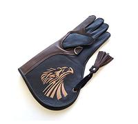 starlingukpk Quality Two Layer Soft Genuine Cow Hide Leather Falconry Gloves/Bird Handling Gloves/Pet Gloves Brown Black. (Medium)