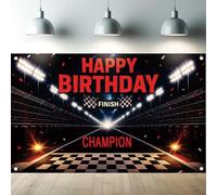 Starlit Patio Happy Birthday Backdrop Motorsport Finish Line Race Track Racing Car Banner Checkered Flag Champion Birthday Party Photography Background for Boys Kids Men Photo Props 71 x 43 Inch