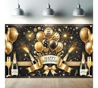 Starlit Patio Happy Birthday Party Backdrop Banner for Men Women Champagne Balloon Party Decorations Photography Background Baby Adult Birthday Photo Booth Backdrops 71x 43 Inches