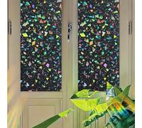 Starlit Patio Holographic Black Window Film Iridescent Triangle Static Cling Decorative Glass Sticker Privacy No Glue Sun Blocking Window Decal for Studio Loft Room Panels 17.7x39.3 inch