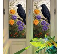 Starlit Patio Raven Window Film Gothic Stained Glass Style Privacy Panel Static Cling Decorative Cover for Entryway Door Study Room Library 17.7x39.3 inch