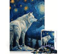 Starlit White Wolf 1000 Pieces Jigsaw Puzzles for Adults Smart Game Stress Release Pattern Assembly Xmas Surprise 38x26cm