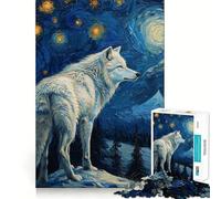 Starlit White Wolf Jigsaw Puzzles for Teenagers 1000 Piece Mind Skill Toy Simple Fun Design Assembly Memorable Gift 50x75cm
