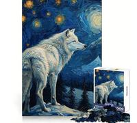 Starlit White Wolf Jigsaw Puzzles for Teenagers 1000 Piece Mind Skill Toy Simple Fun Design Assembly Memorable Gift 50x75cm