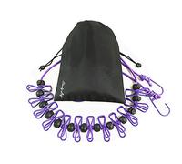 Starly Life Elastic Clothesline, 6-12ft Portable Adjustable Rubber Clothesline with 12 Clothespins, 13 Anti-Skid Clips, 2 Strong Hooks, Drawstring Bag, Purple