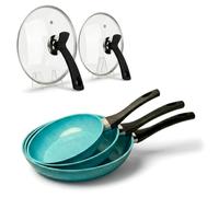STARLYF Non Stick Frying Pan Jade PAN Set, 5-PIECE Set, 3 Pans + 2 Glass lids, Multifunctional, for All Stove Tops, Fast and Healthy Cooking, Resistant Ceramic Coating, Scratch-Proof
