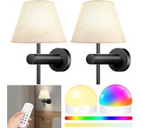 StarMoitic 10000mAh Battery Operated Wall Sconces Set of Two with Remote, RGB Wireless Rechargeable Battery Powered Wall Light Black Wall Lamp, Night Light Magnetic Bulbs for Bedroom, Living Room