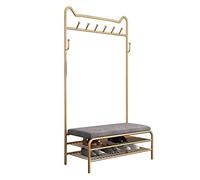 STARMS Coat Rack with Upholstered Bench and Storage Bottom Shelf Industrial Accentniture with Metal Frame/Champagne Gold/70 * 32 * 175Cm