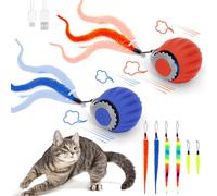 Starnearby 2 Pieces 2025 Chase Master Pro Cat Toy Interactive Cat Ball Electric Speedy Tail 3.0 Powerball Cat Toy with 6 Replacement Tails (Blue + Orange)