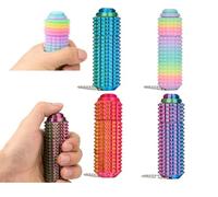 Starnearby 4PCS Little Ouchies Pain Fidget with Click Button Spinner, Portable Vibrant Colors Stim Keychain, 3D Printed Spiky Fidget Toy for Adults & Teens Anxiety Relief, Office Workers Novelty Gifts