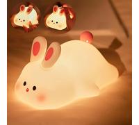 Starnearby Cute Bunny Lamp Dimmable Silicone Night Light Baby, LED Touch USB Rechargeable Bedside Lamp, Rabbit Night Light for Children's Room Decoration, White