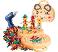 Starnearby Magic Montessori Play Toolbox Bear Electric Drill Toy Set for Kids Puzzle Box Kids Tool Set Kids Drill and Screw Set Creative Toys for 3 4 5 Year Olds (Dog)