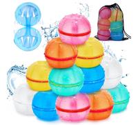 Starnearby Reusable Water Balloons, 12pcs Water Bombs Toys Include Storage Mesh Bag, 2024 New Donut Style Water Balloon Self Sealing, Summer Pool Toys Reusable Water Play Bombs for Kids Outdoor