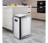 STARNINE 40L Dual Compartment Recycling Bin 2 Section Stainless Steel Kitchen Bin Waste Pedal Dust Bin Soft Closing Lid Finger Print Proof Removable Inner Compartments (Silver)