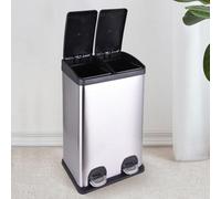 STARNINE 40L Pedal Dust Bin - White Stainless Steel Kitchen Waste Bin (2 X 20L Compartments)