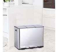 STARNINE 45L Dual Compartment Pedal Dust Bin - Removable Compartments, Soft Closing, Stainless Steel Kitchen Waste Bin (3 x 15L) (Silver)
