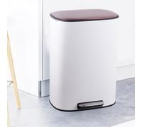 STARNINE Kitchen Bin 50L Stainless Steel Luxury Kitchen Bin Rose Gold Top Lid Pedal Dust Bin Rubbish Bin With Soft Closing Lid And Removable Inner Compartment (White/Rose Gold Top)