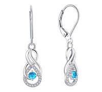 Starnny Infinity Earrings 925 Sterling Silver Drop Dangle Hoop Earrings for Women with 3A Cubic Zirconia Birthstone March Birthstone Aquamarine