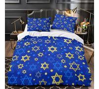 StarOfDavid Comforter Cover 3D Print Extra Soft 3PCs Bed Linen Hidden Zipper JewishFestivePattern Quilt Cover Premium Wrinkle-Resistant for Teens Youth Kids Boys Girls Women Single（135x200cm）