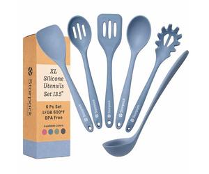 Starpack Like a Boss XL Silicone Cooking Utensils Set (6-Piece, 13.5") - LFGB Certified, 600°F Heat Resistant, BPA-Free - Heavy-Duty Steel Core, Dishwasher Safe - for Nonstick Cookware, Light Blue