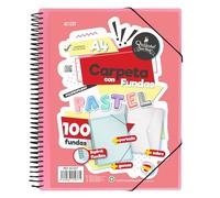 Starplast Flexible Spiral Folder - 100 Pockets, Transparent, A4, Elastic Closure, Polypropylene Cover, Customisable Cover, School Use, Office - Pastel Pink