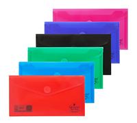 STARPLAST PLASTIC ENVELOPES - Pack of 12 Folders on Plastic, Velcro Closure, Assorted Basic Colours, for Filing, Sorting and Taking to School, Office or College - 22.5 x 12.5 cm