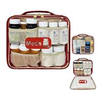 StarPlus2 Large Travel Pill Bottle Organizer, Clear Medicine Bag, 2 Zipper Compartments with Divider and Mesh Pockets, Easy View of Medications, Medical Supplies, and Toiletries, PVC - Red